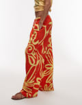 [Topshop] Topshop linen balloon pants in bright orange abstract floral print-Multi XS GREEN