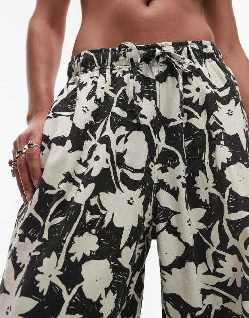 Topshop linen balloon pants in mono floral