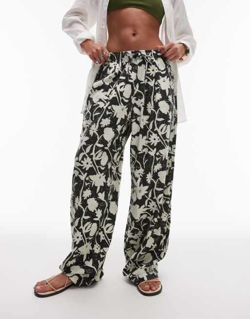 Topshop linen balloon pants in mono floral