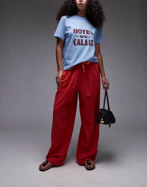 Topshop linen balloon pants in red - view 1