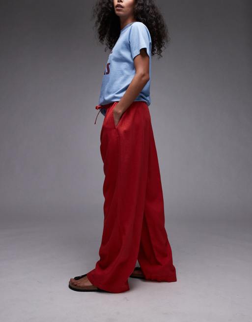 Topshop linen balloon pants in red, 3 of 5
