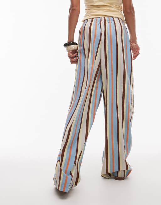 Topshop linen balloon trouser in blue multi stripe, 2 of 5