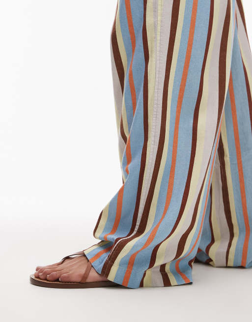 Topshop linen balloon trouser in blue multi stripe, 5 of 5