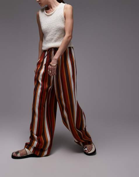 Topshop linen balloon trouser in chocolate stripe - view 1