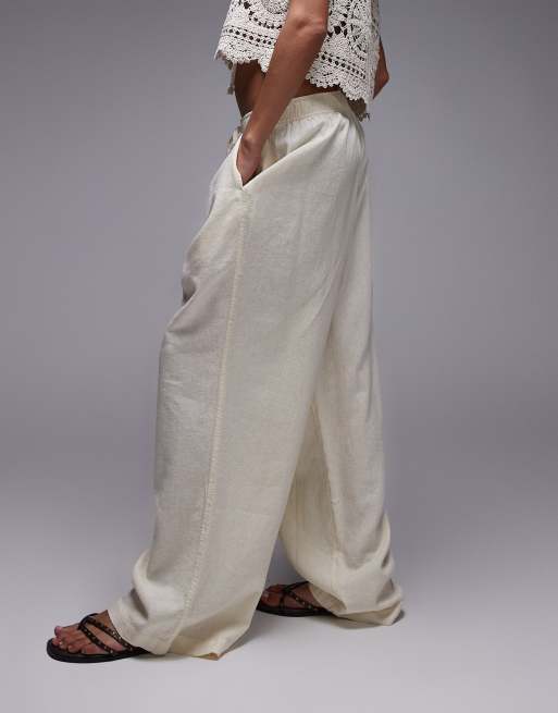 Topshop linen blend balloon pants in cream