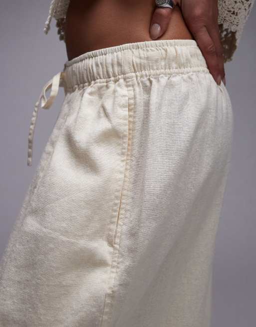 Topshop linen blend balloon pants in cream