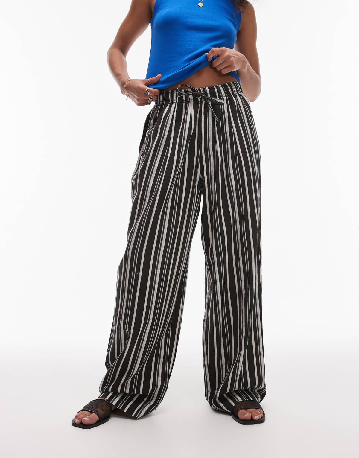 Topshop linen balloon trouser in mono painted stripe