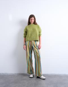 Linen balloon trouser in multi stripe