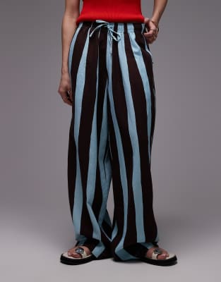 【THEAIRTOWN】Stripe Balloon Wide Pants ★2color Topshop linen balloon trouser in turquoise bold stripe | ASOS