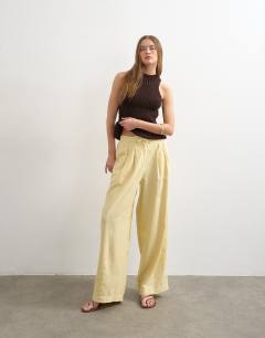 Linen balloon trouser with tie waist in buttermilk