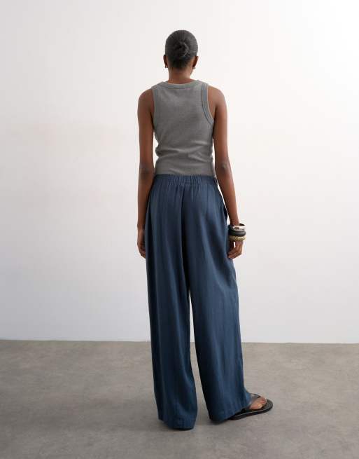 Topshop linen balloon trouser with tie waist in slate, 5 of 5