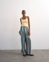 Topshop linen balloon trouser with tie waist in verigated stripes