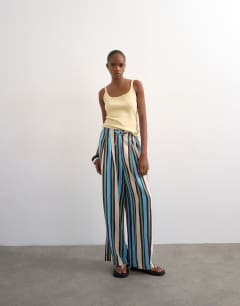 Linen balloon trouser with tie waist in verigated stripes