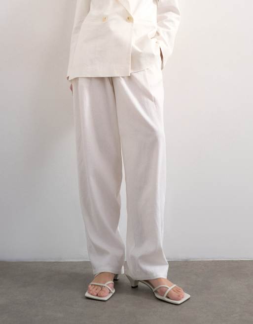 Topshop linen barrel leg pants in white, 2 of 5