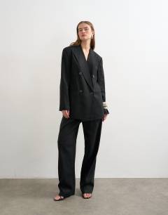Linen barrel leg trouser in black