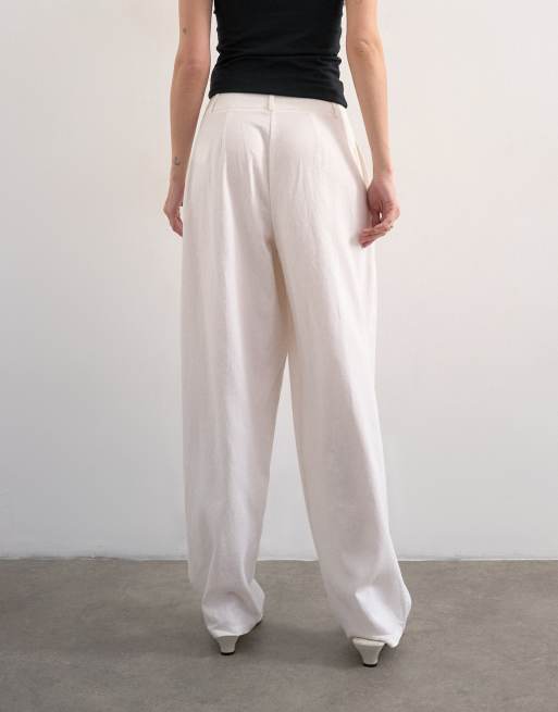 Topshop linen barrel leg trouser in white, 5 of 5