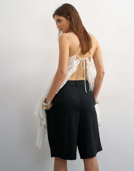 Topshop linen bermuda short in black, 4 of 5