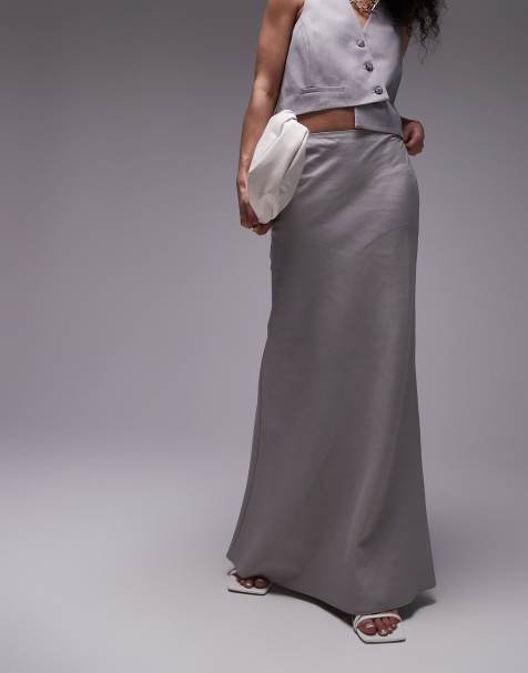Topshop linen bias maxi skirt in charcoal - view 1
