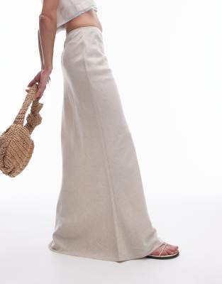 Topshop linen bias midi skirt in natural-Neutral