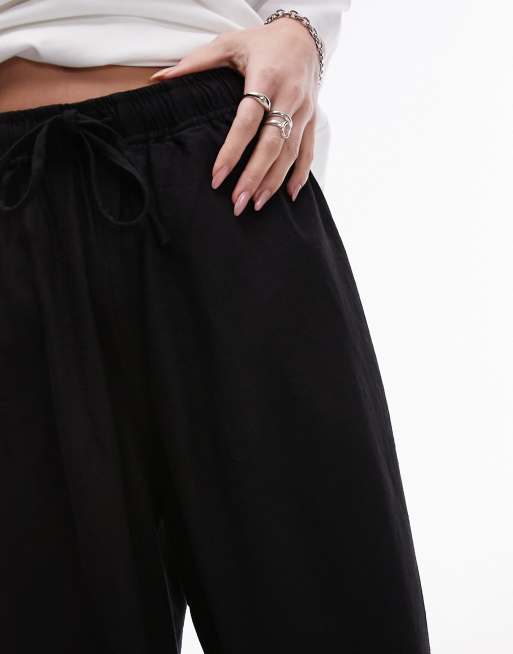 Topshop linen blend balloon pants in black, 2 of 5