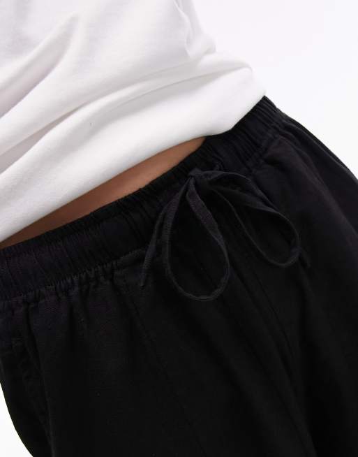Topshop linen blend balloon pants in black, 4 of 5
