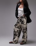 [Topshop] Topshop linen blend balloon pants in cow print-White XS Black and white