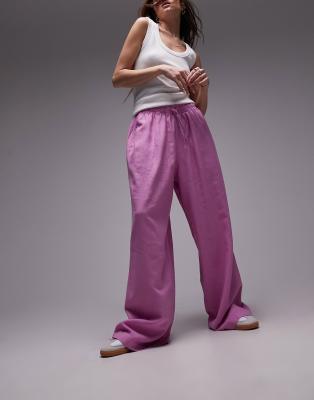 Topshop Linen Blend Balloon Pants In Pink