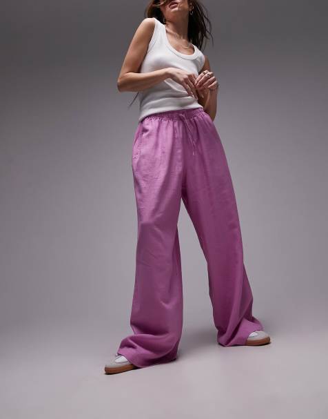 ASOS DESIGN Tall stripe paperbag waist pants in pink