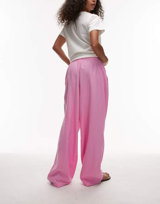 Topshop linen blend balloon pants in pink | ASOS