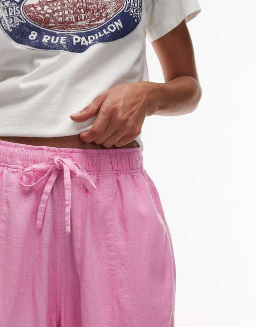 Topshop linen blend balloon pants in pink
