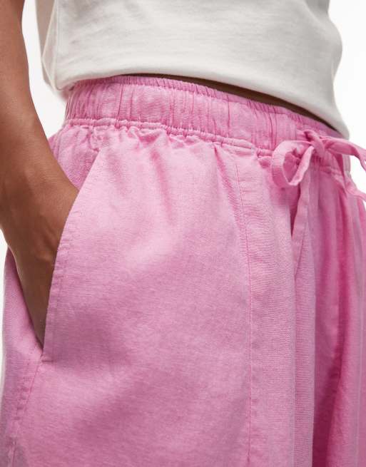Topshop linen blend balloon pants in pink