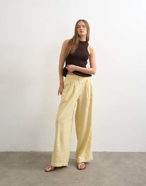 Topshop linen blend balloon pants with tie waist in buttermilk - view 1