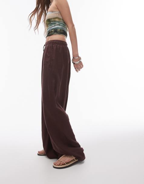 Topshop linen blend balloon trouser in brown - view 1