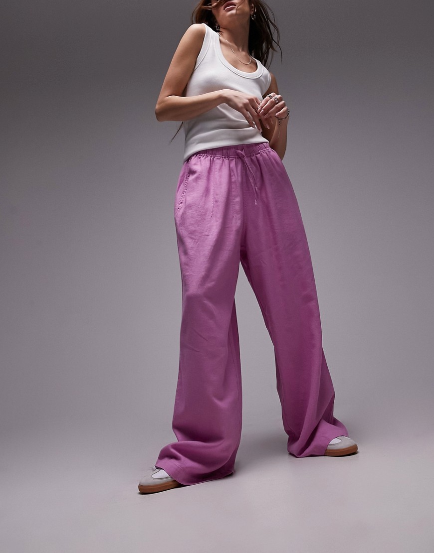 Topshop linen blend balloon trouser in pink