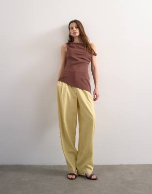 Topshop linen blend barrel leg pants in buttermilk