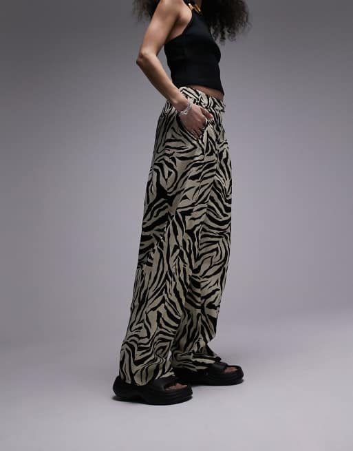 Topshop linen blend high-waist slouch pants in zebra print (part of a set)