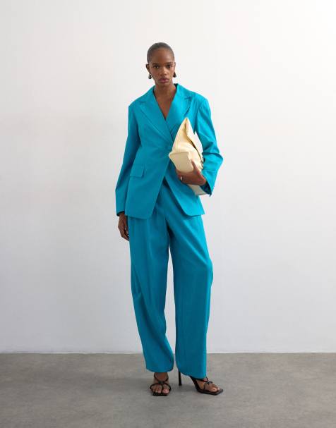 Topshop linen blend occasion barrel pants in turquoise - part of a set - view 1