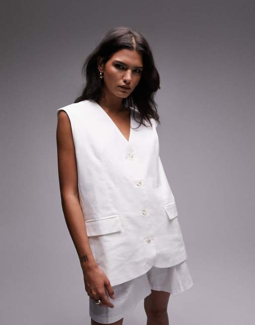 Topshop linen-blend oversized vest in white - part of a set