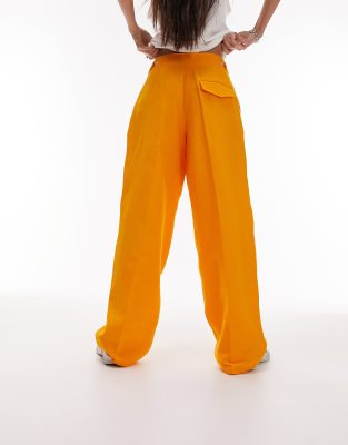 Topshop linen blend pants in mango - part of a set