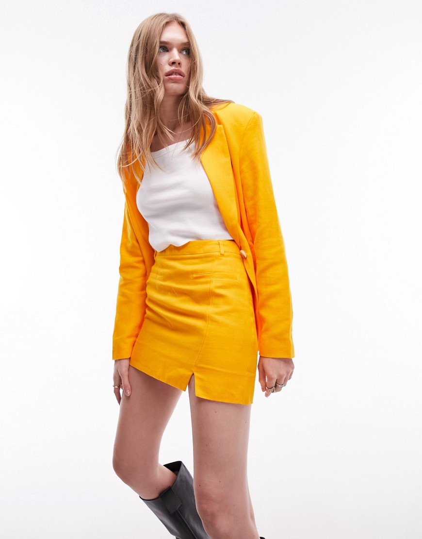 Topshop linen blend pelmet skirt in mango-Yellow