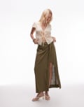 [Topshop] Topshop linen-blend sarong maxi skirt in green 16 GREEN