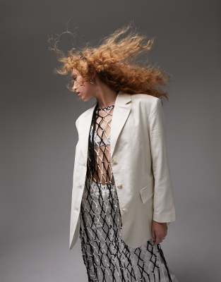 Topshop Curve Linen-blend Single Breasted Blazer - Part Of A Set-neutral