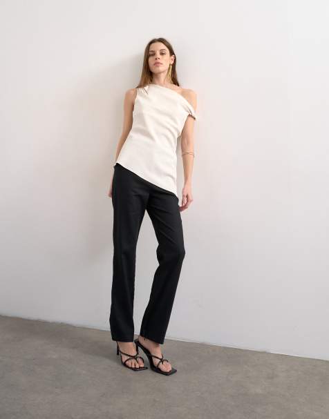 Topshop linen blend slim fit pants in black - view 1
