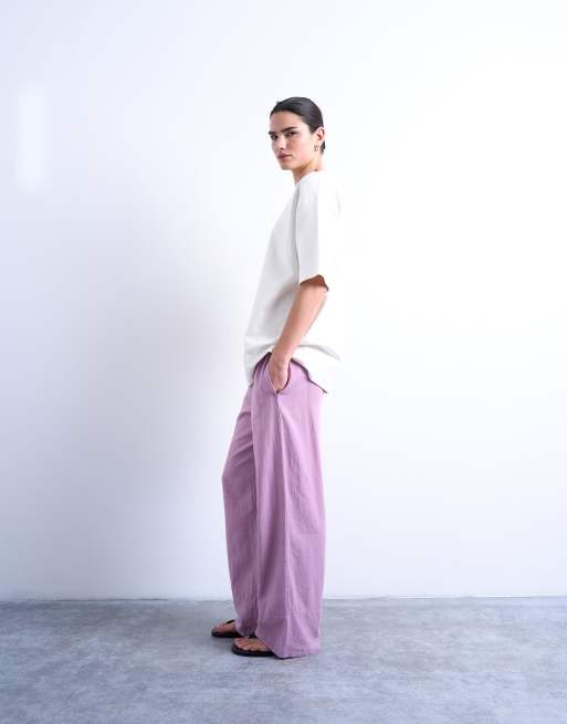 Topshop linen blend straight leg pants with deep cuffs in purple, 2 of 5