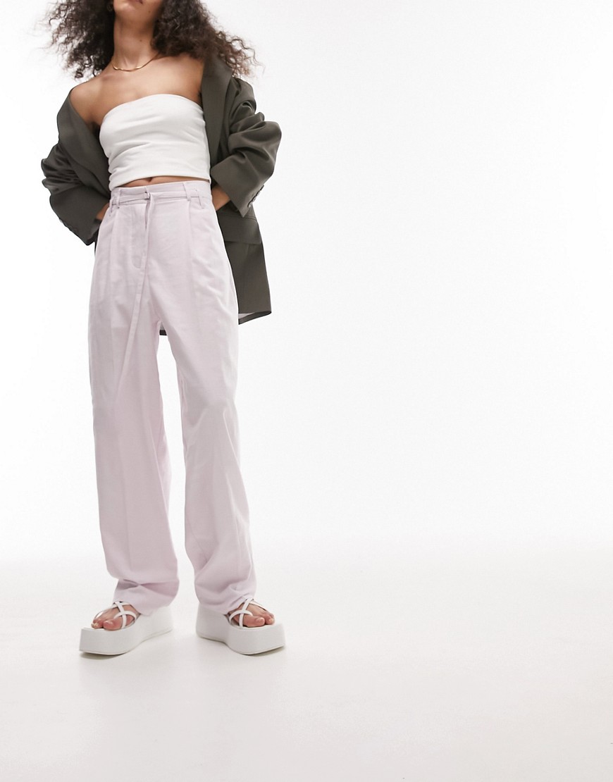 Topshop Linen-blend Tapered Pants In Lilac-purple