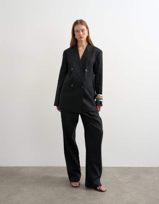 Topshop linen blend throw on blazer in black, 2 of 4