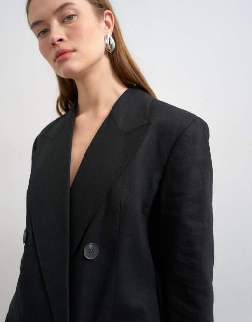 Topshop linen blend throw on blazer in black, 3 of 4
