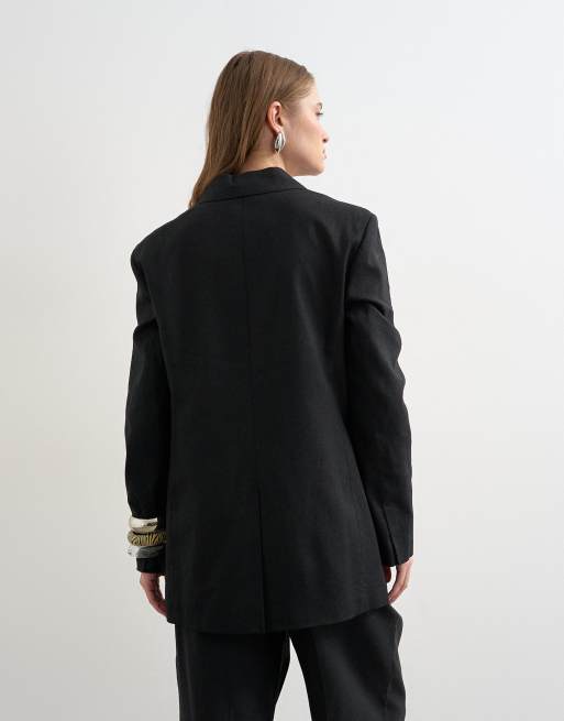 Topshop linen blend throw on blazer in black, 4 of 4