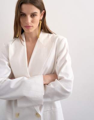 Topshop Linen Blend Throw On Blazer In White