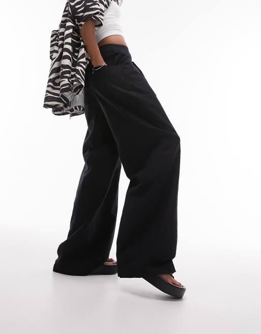 Wide-leg Linen-blend Pants - Black - Ladies